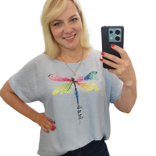 Shirt mit Libelle in Hellblau