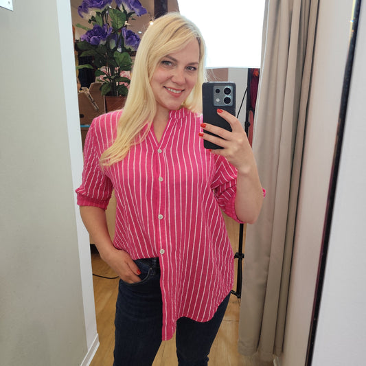 Streifenbluse aus Baumwolle in Pink