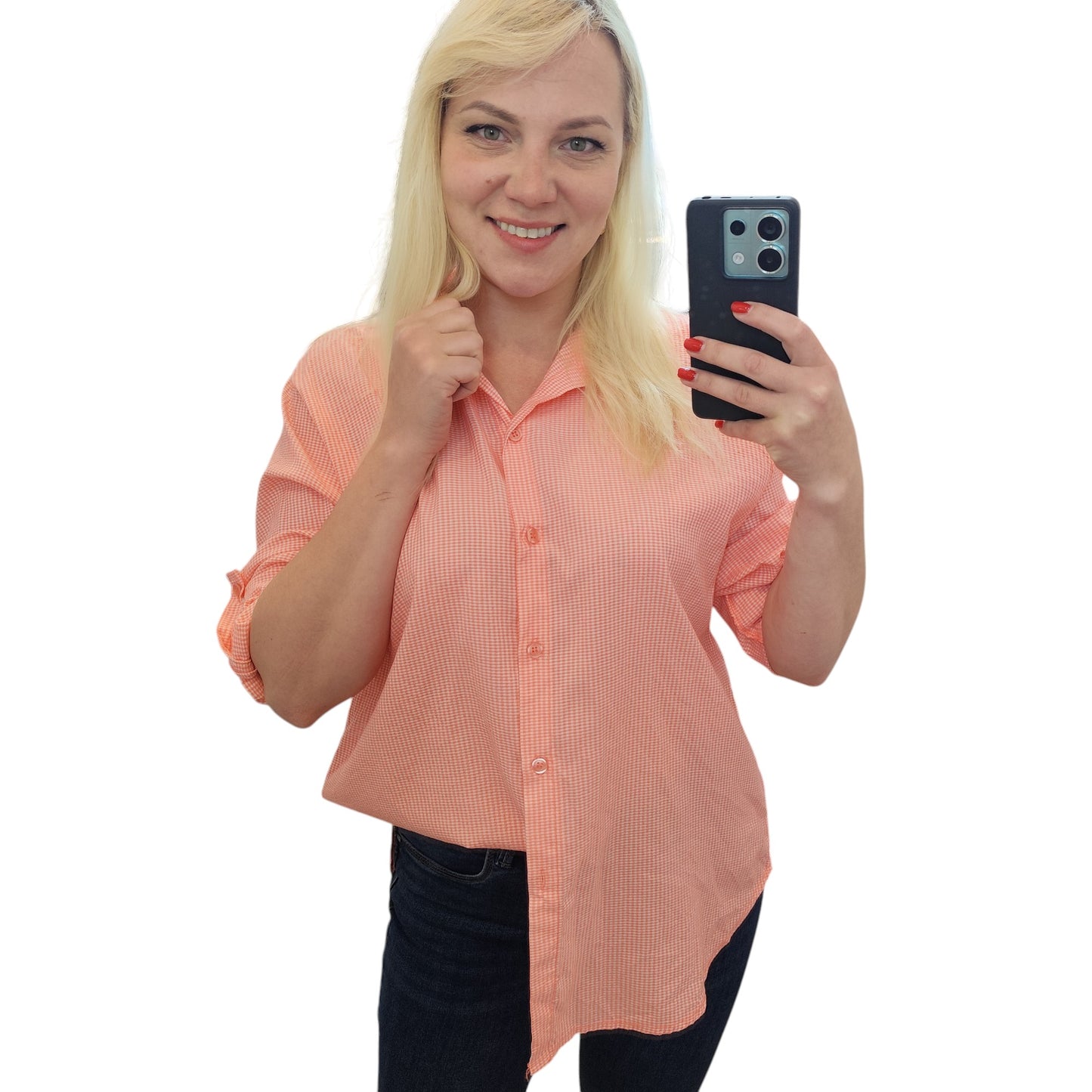 Karo-Bluse in Koralle