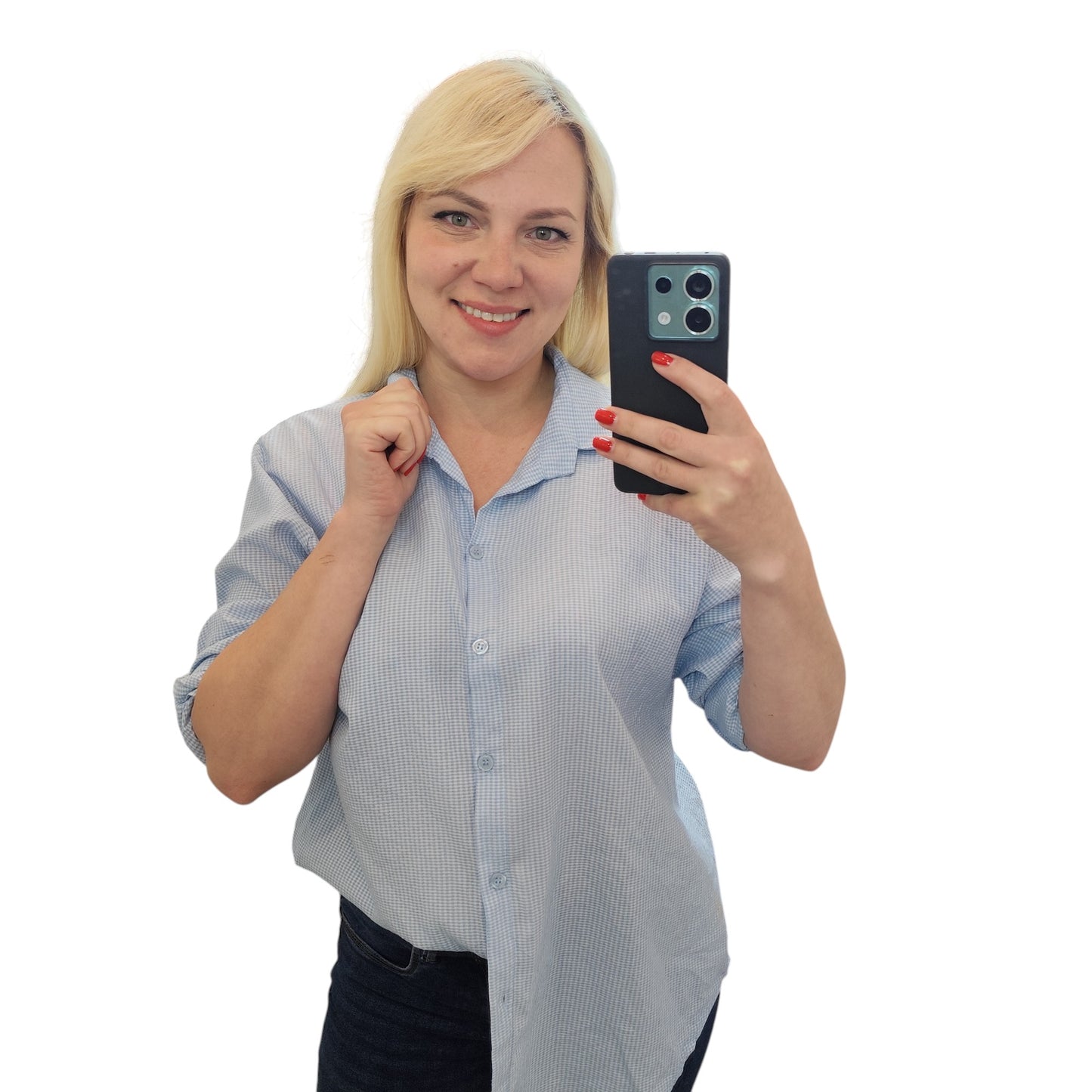 Karo-Bluse in Hellblau