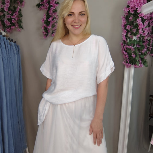 Viskosebluse mit Bindesaum in Weiß