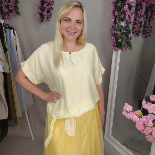 Viskosebluse mit Bindesaum in Gelb
