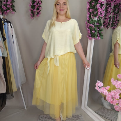 Viskosebluse mit Bindesaum in Gelb