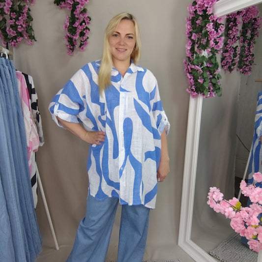 Longbluse in Blau-Weiß