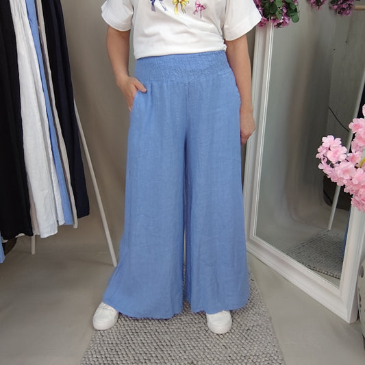 Leinenhose mit Gummizug in Hellblau