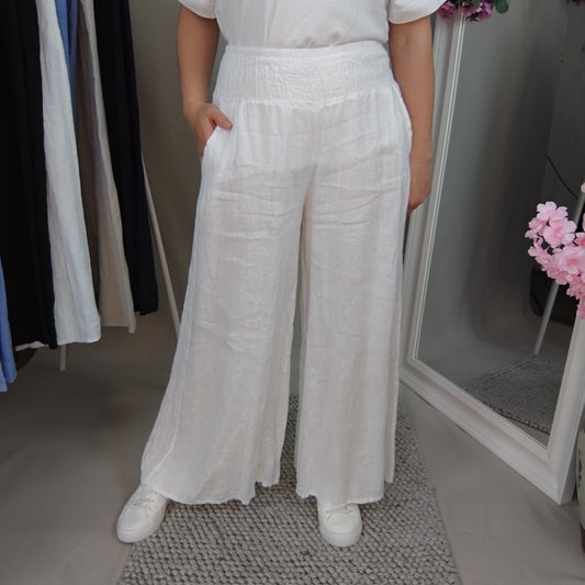 Leinenhose mit Gummizug in Weiß