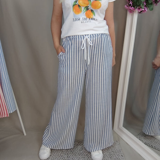 Gestreifte Sommerhose mit Kordelzug in Blau