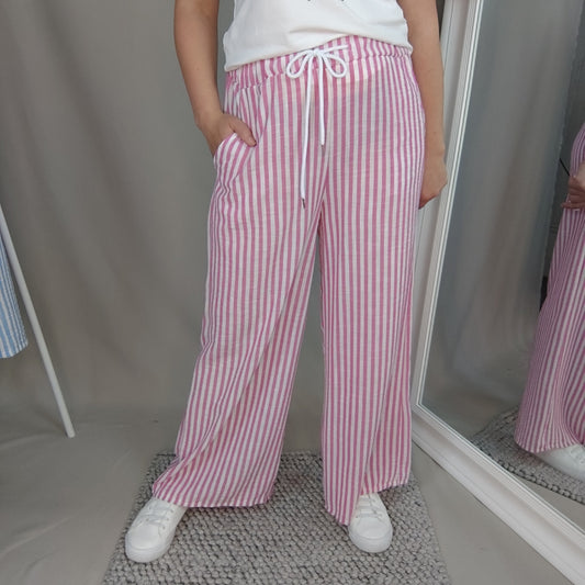 Gestreifte Sommerhose mit Kordelzug in Pink