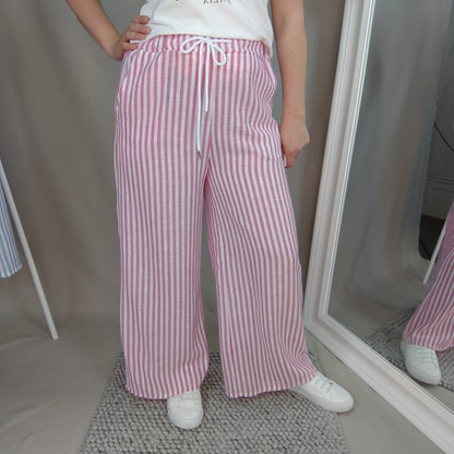 Gestreifte Sommerhose mit Kordelzug in Rosa