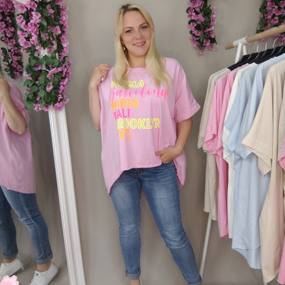 T-Shirt mit Aufdruck in Rosa