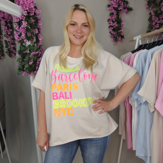 T-Shirt mit Aufdruck in Beige