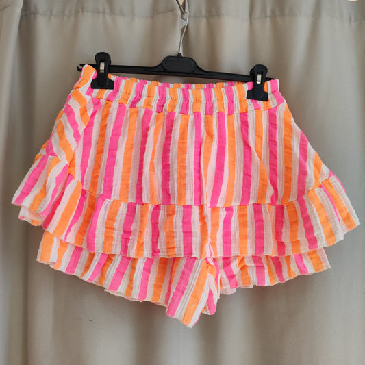 Gestreifter Musselin Hosenrock in Orange-Pink-Weiß
