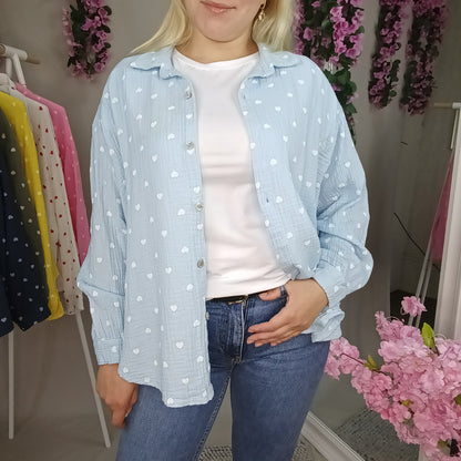 Musselin Bluse mit Herzchen in Hellblau
