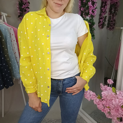 Musselin Bluse mit Herzchen in Gelb