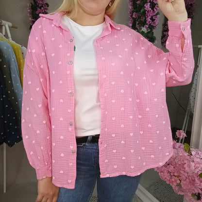 Musselin Bluse mit Herzchen in Rosa