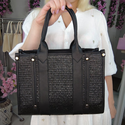 Handtasche mit Flechtoptik in Schwarz