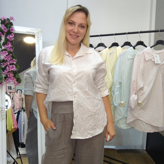 Gestreifte Bluse in Beige-Weiß