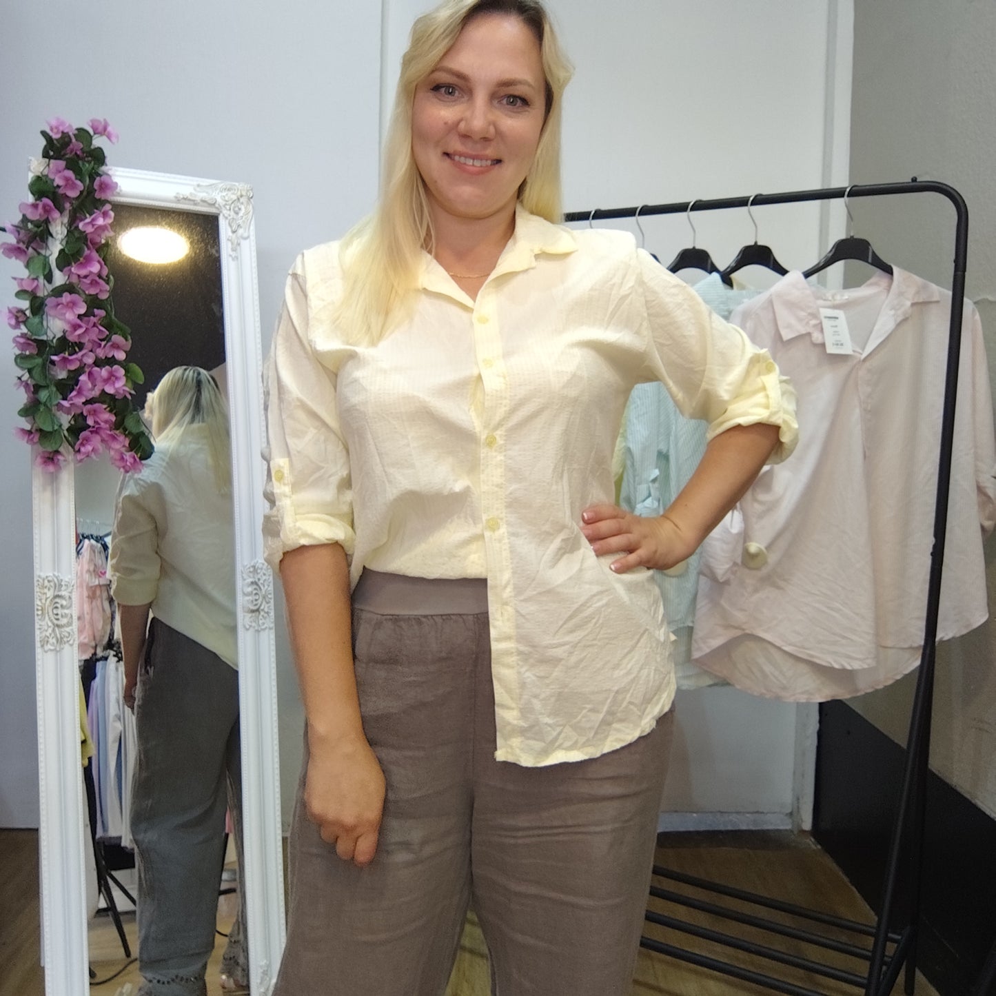 Gestreifte Bluse in Gelb-Weiß