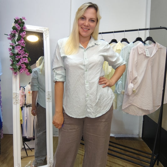 Gestreifte Bluse in Türkis-Weiß
