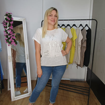 Kurzarm-Shirt mit Kleeblättern in Weiß