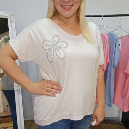 Schimmerndes Kurzarm-Shirt in Beige