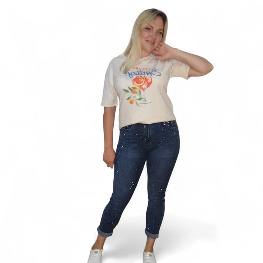 Boyfriend Jeans mit Strasssteinchen