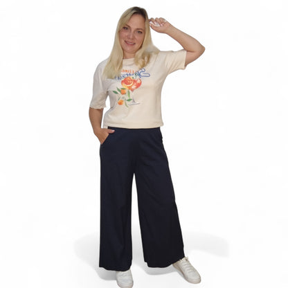 Weite Stoffhose in Dunkelblau