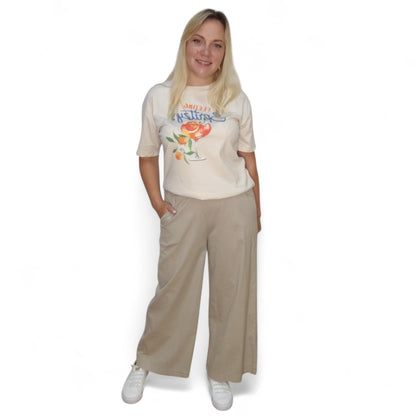 Weite Stoffhose in Beige