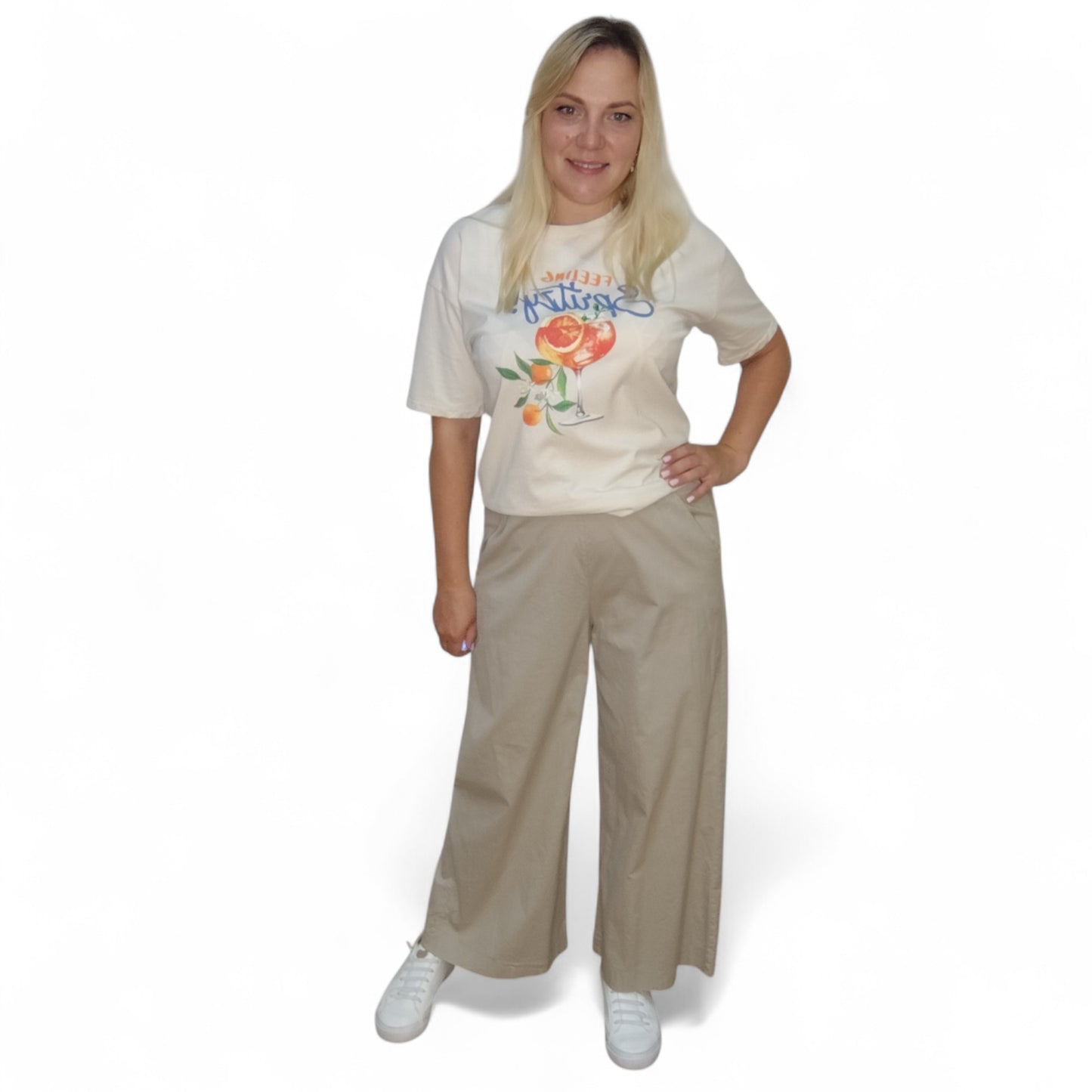 Weite Stoffhose in Beige