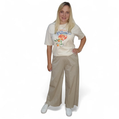 Weite Stoffhose in Beige