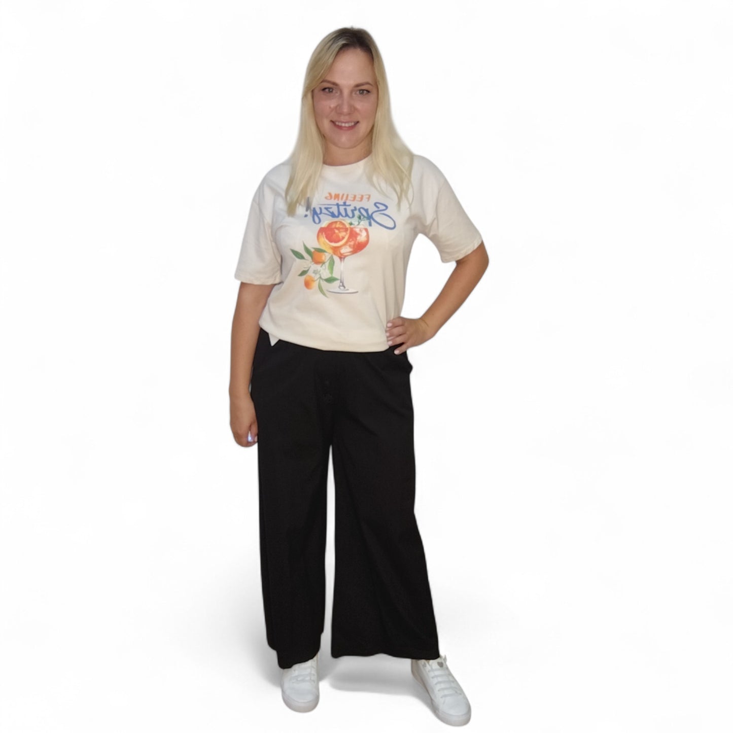 Weite Stoffhose in Schwarz