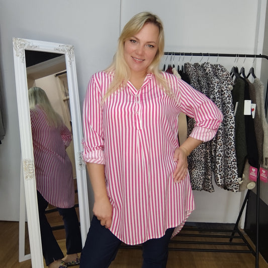 Gestreifte Longbluse "Regina" in Pink-Weiß