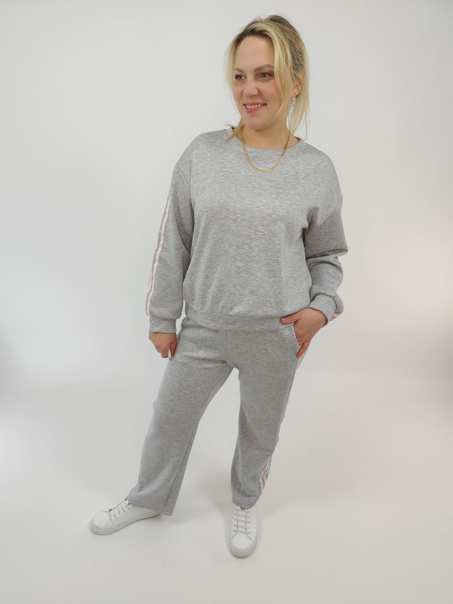 Zweiteiler "Alice" mit Streifen grau