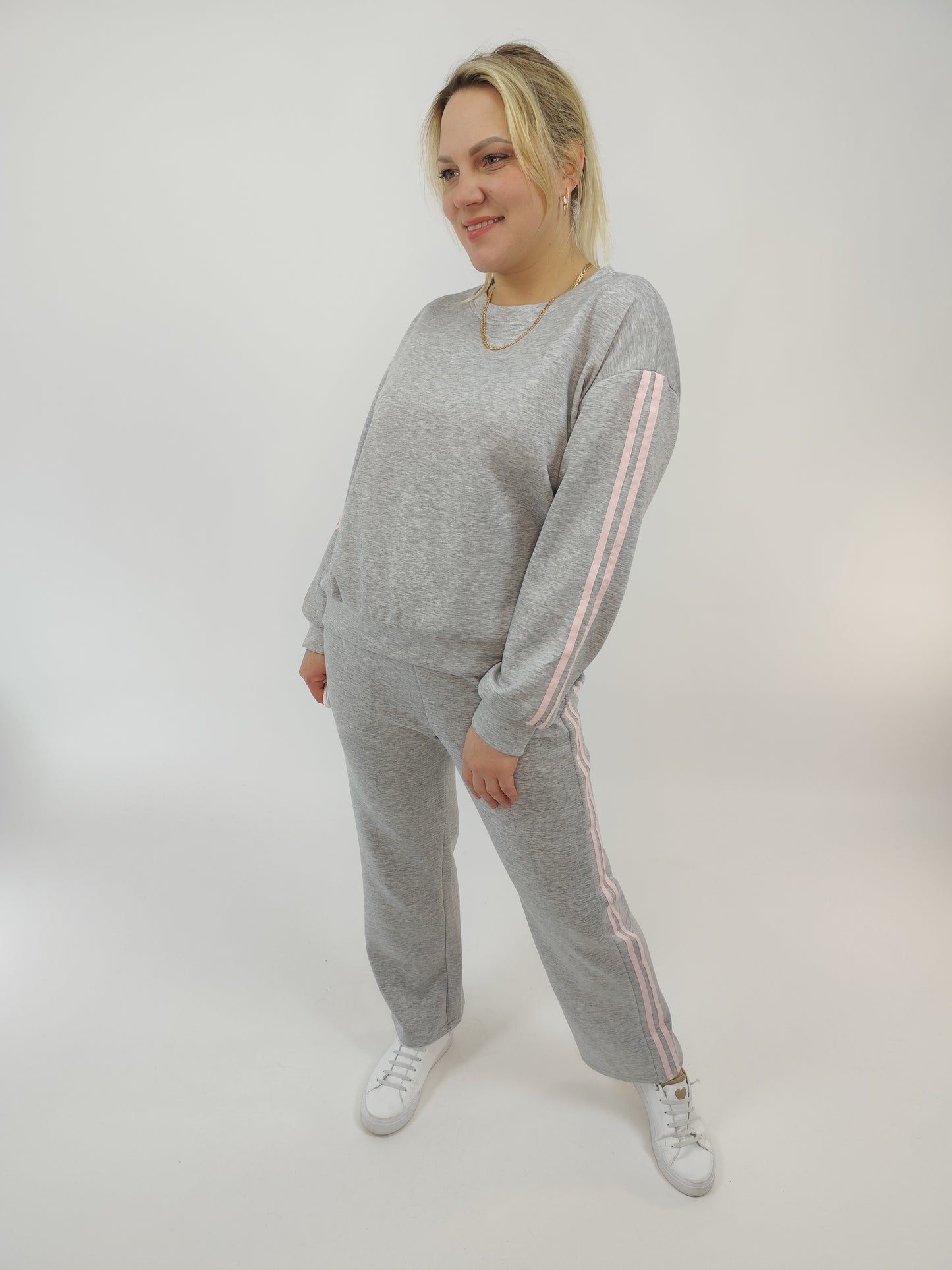 Zweiteiler "Alice" mit Streifen grau