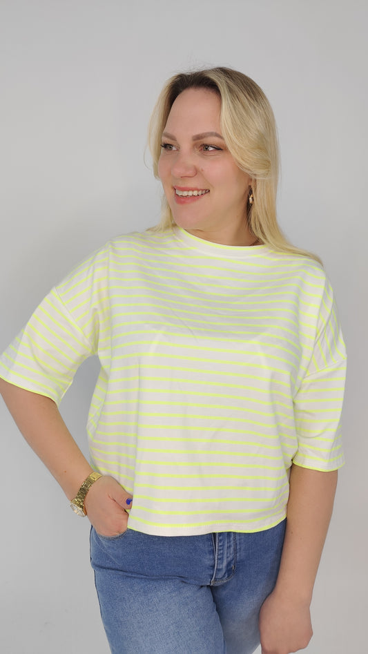 Shirt Cropped Streifen Neongelb