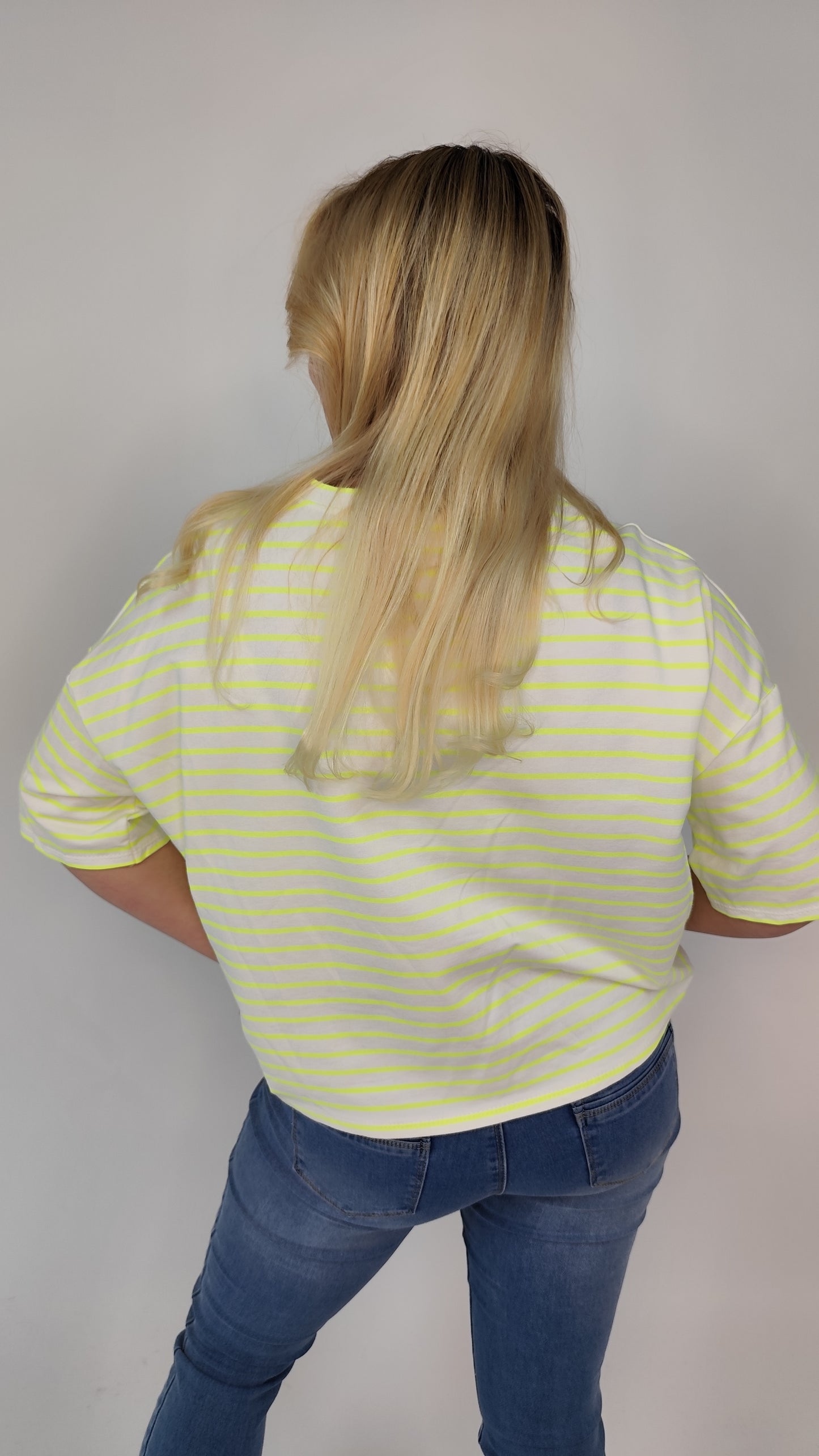 Shirt Cropped Streifen Neongelb