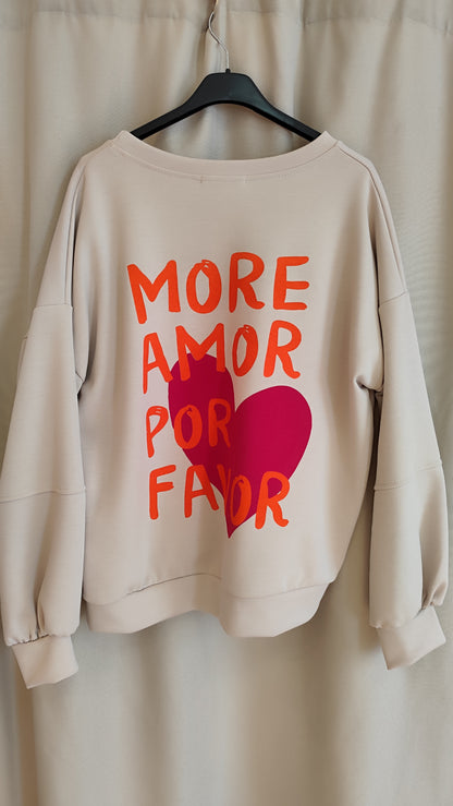 Butterstoff Sweatshirt More Amore  Beige