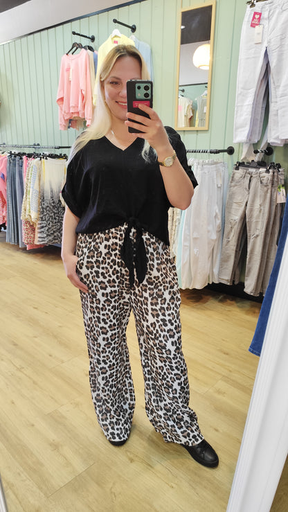 Musselin Hose Schwarz Beige Weiß Leo