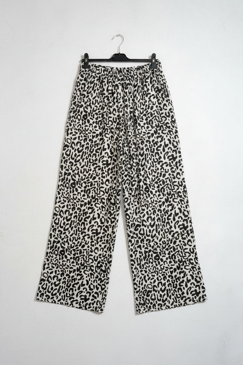 Musselin Hose Schwarz Weiß Leo